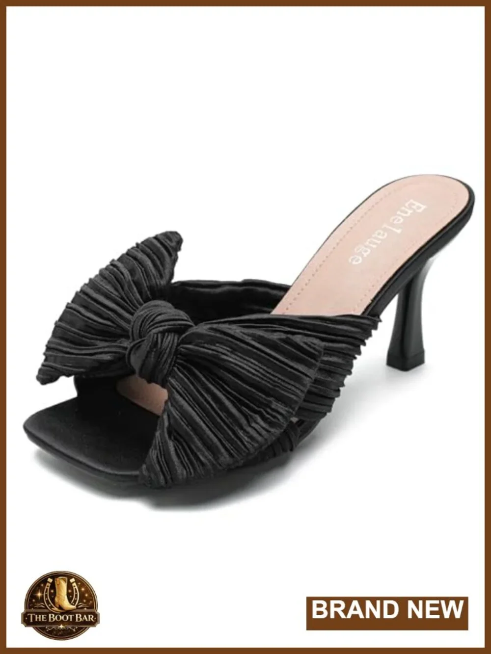 Faux Leather Bow Knot Kitten Heel Slide Sandals Open Toe